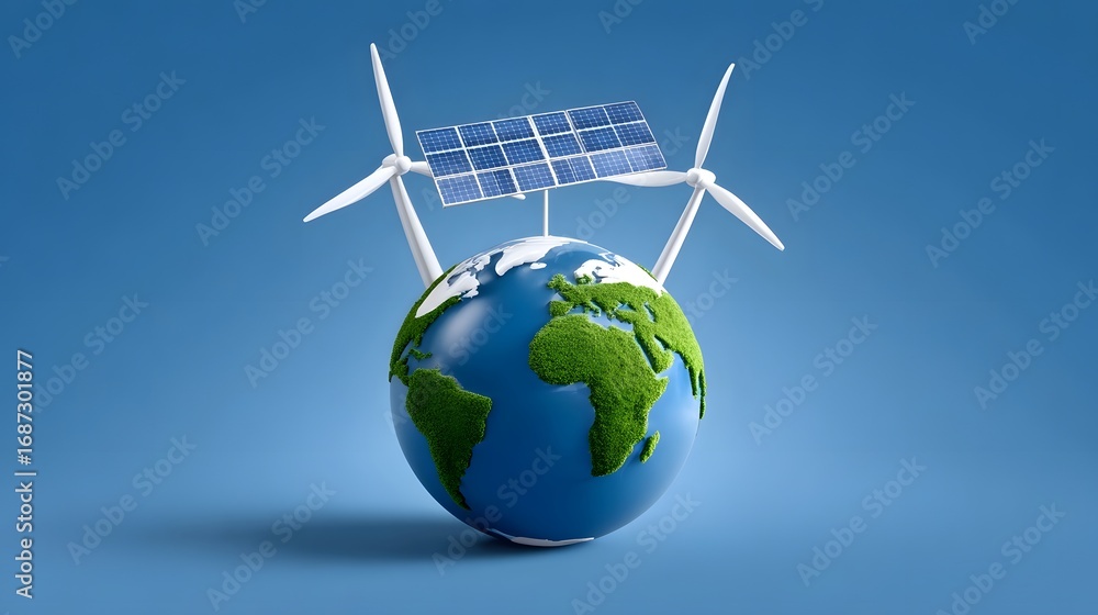 Fototapeta premium Wind turbines and solar panels generating clean, renewable energy to power a sustainable future for our planet