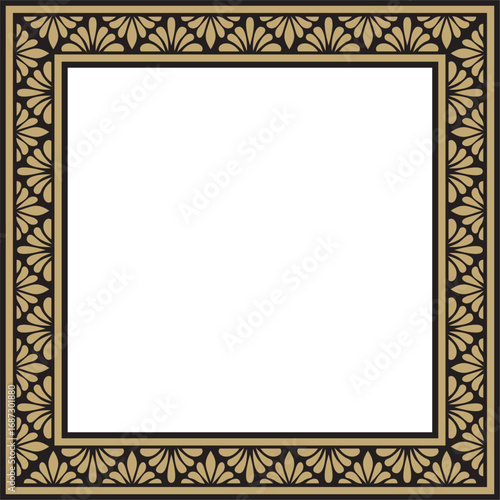 Vector gold and black square classic byzantine ornament. Rectangle, border, Ancient Greece, Eastern Roman Empire frame. Decoration of the Russian Orthodox Church
