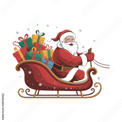 Santa Claus in Sleigh Silhouette Illustration Delivering Gifts Vector Design Holiday