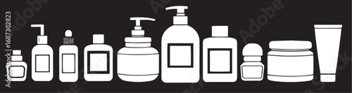 A set of cosmetic containers. Jars, vials, bottles, tubes. Hand drawn vector illustration
