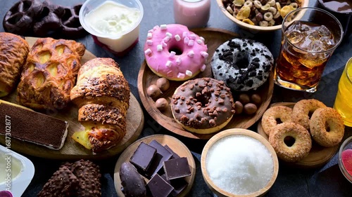 Food products high in added sugar. Junk food.