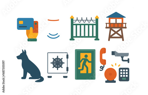 Security, safety flat icon set. surveillance, protection, guard symbols collection