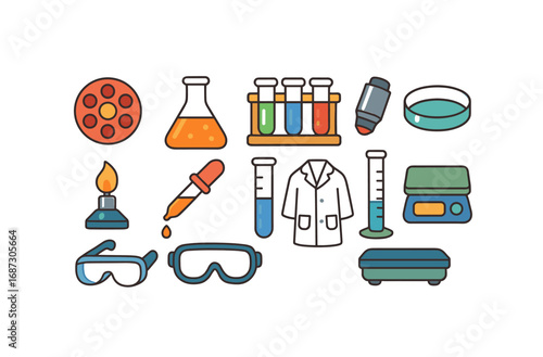 Science, laboratory filled icon set. chemistry, experiment tools collection