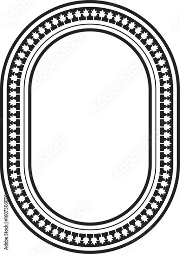 Vector black monochrome stencil oval classic byzantine ornament. Circle, ring, border, Ancient Greece, Eastern Roman Empire frame. Decoration of the Russian Orthodox Church
