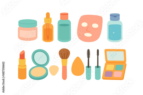 Beauty and skincare flat icon set. makeup, cosmetics collection for digital projects