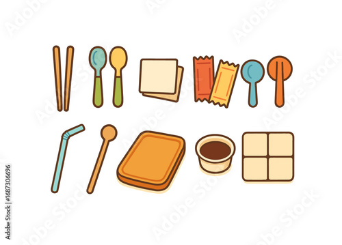 Food and drink outline icon set. dining essentials, kitchen tools collection