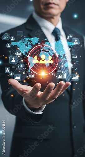 This dynamic representation of global business solutions and financial technology (fintech) shows the process of isolating a key demographic within a complex network