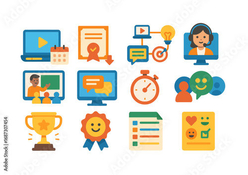 Education, e-learning flat icon set. online courses, teaching symbols flat style
