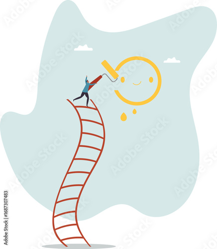 Happiness and positive thinking, optimism or motivation to live happy life.about a man and his life.