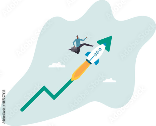 Investment growth boosting profit earning, increase market return or boost growth, growing fast, startup launch project or improvement .about a man and his life.