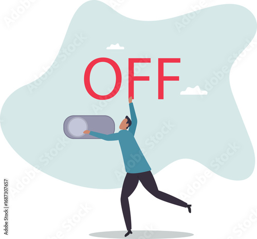 Switch off or turn off setting preference, analytics control panel or power shutdown electricity, saving energy and ecology.about a man and his life.