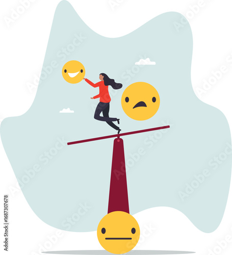 Emotional intelligence, balance emotion control feeling between work stressed or sadness and happy lifestyle.about a man and his life.