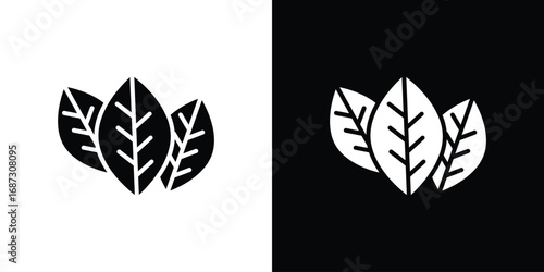 Tobacco leaves icons set. Black and white silhouette collection