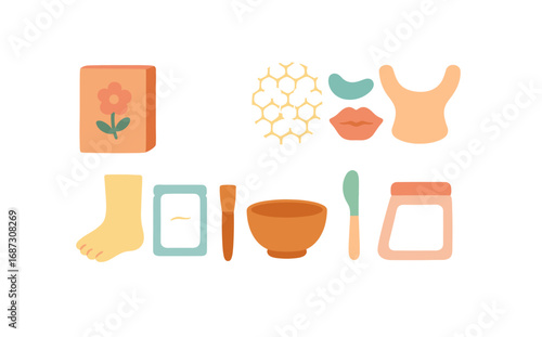 Beauty and wellness flat icon set. spa, skincare, relaxation, cosmetic icons collection