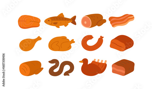 Food, meat 3d icon set. culinary, gourmet, protein, cooking icons collection