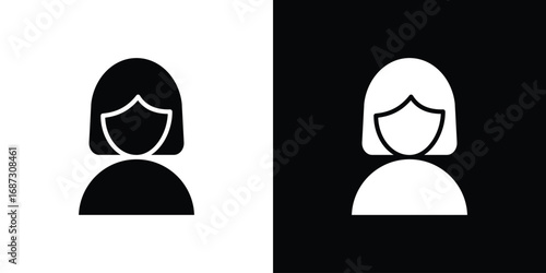 Student Girl icons set. Black and white silhouette collection