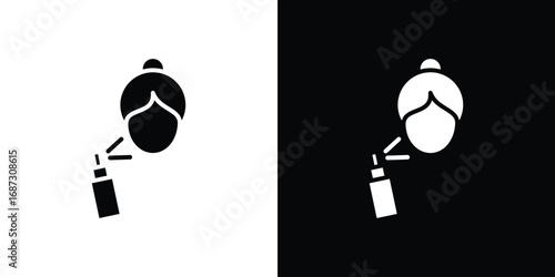 Spray on face icons set. Black and white silhouette collection