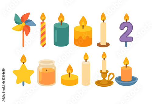 Celebration icon set. festive, party, birthday, candle, events icons flat collection