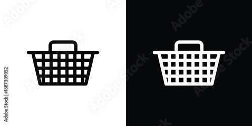 Shopping basket icons set. Black and white silhouette collection
