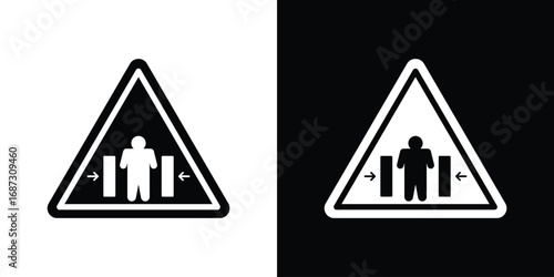 Risk of crushing warning signs set. Black and white silhouette collection