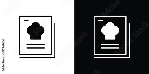 Recipe book icons set. Black and white silhouette collection