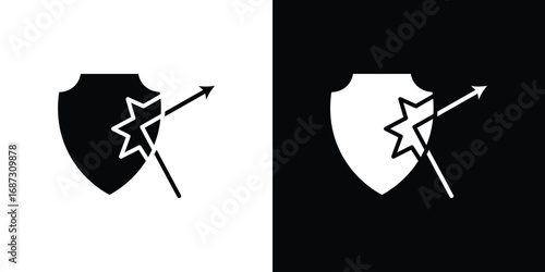 Protection from attack icons set. Black and white silhouette collection