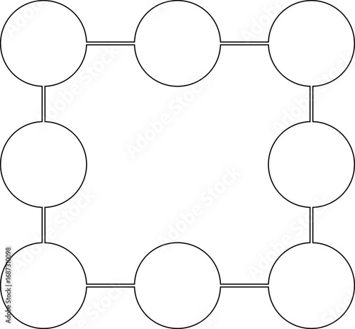 Thin-lined pixel grid structure composed of dots in a geometric composition.