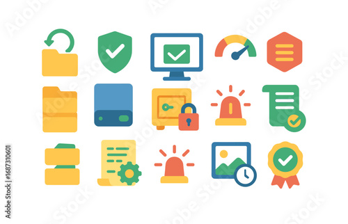 Security and data protection flat icon set. privacy, lock, safety icons collection