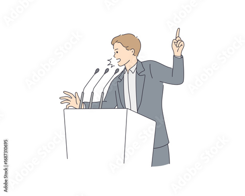 Orator Delivering Speech at Podium Illustration of Public Speaking and Leadership