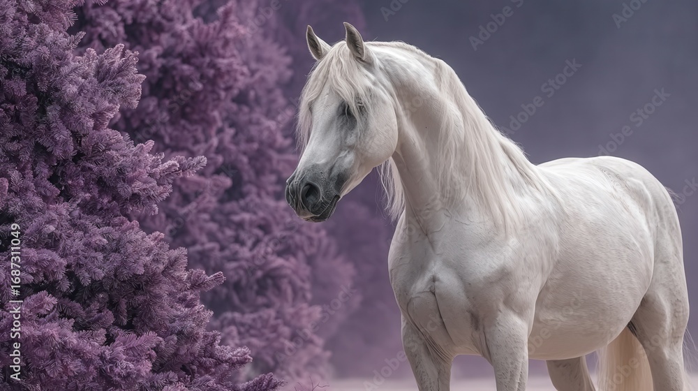 Obraz premium white horse on plain colored background, isolated animal portrait