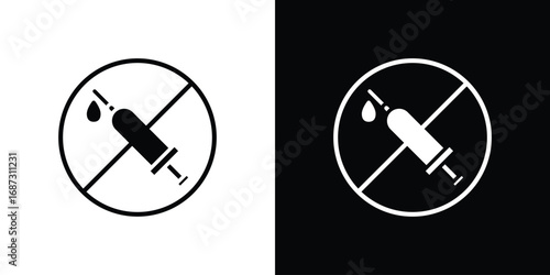 No syringe signs set. Black and white silhouette collection