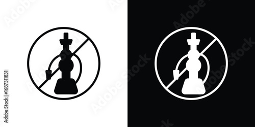 No hookah signs set. Black and white silhouette collection
