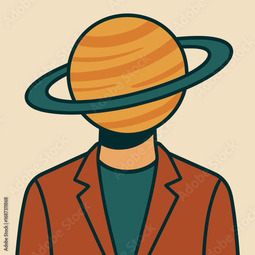 Whimsical illustration of a person with a planet for a head representing imaginative creativity