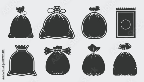 Garbage Bag Silhouette Vector Collection of Trash Sack Icons