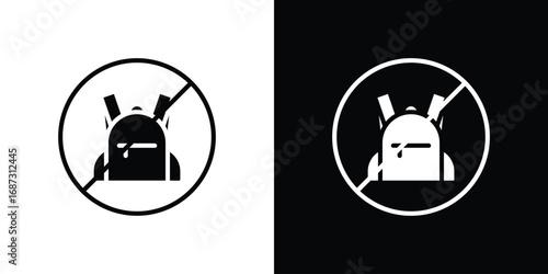 No backpacks allowed signs set. Black and white silhouette collection