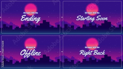Stream starting soon screen, be right back screen, offfline screen, ending screen overlay with cyberpunk style