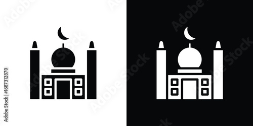 Mosque icons set. Black and white silhouette collection