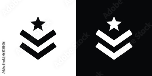 Military rank badge icons set. Black and white silhouette collection
