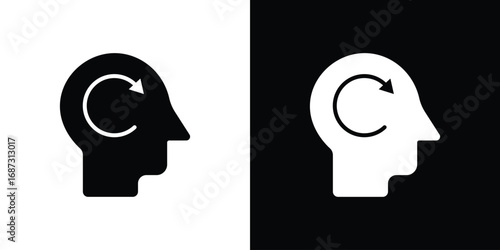 Memory recall icons set. Black and white silhouette collection