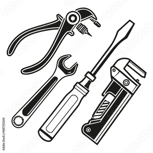 Pliers wrench screwdrivers and tool hand tool