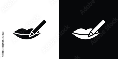 Lip pencil icons set. Black and white silhouette collection