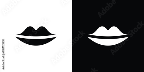 Lips icons set. Black and white silhouette collection