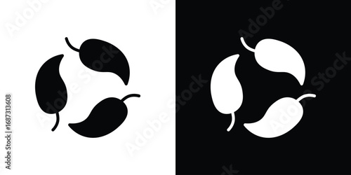 Leaves eco recycle icons set. Black and white silhouette collection