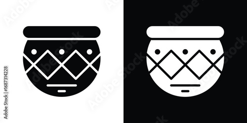 Indian pot icons set. Black and white silhouette collection