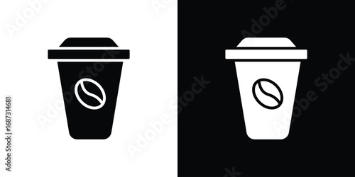 Hot coffee cup icons set. Black and white silhouette collection