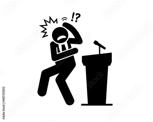 Speechless Debacle A Speaker's Mishap at the Podium in Graphic Style