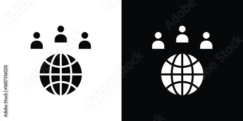 Global leadership icons set. Black and white silhouette collection