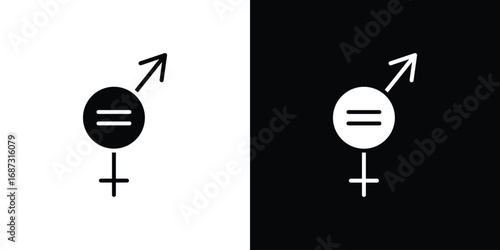 Gender equality icons set. Black and white silhouette collection