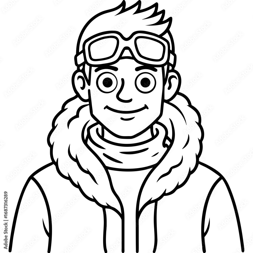 Obraz premium Vintage Aviator Pilot Character, a Retro Line Art Illustration