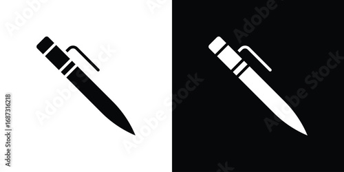 Fountain pen icons set. Black and white silhouette collection